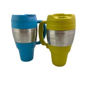 Set Of 2 Bubba Keg 34 oz Insulated Travel Mug Blue green W/ Chrome Flip-Top Lid
